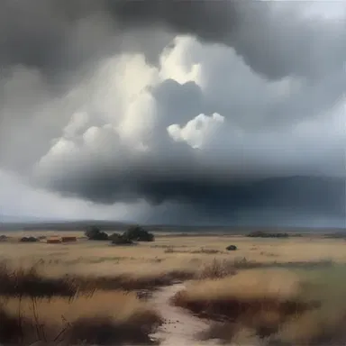 The artist skillfully painted the cloudiness of the landscape, creating a melancholic atmosphere in the artwork.