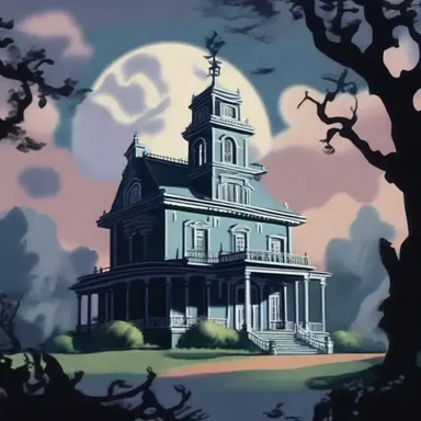 In the cartoon, the cloudiness perfectly conveyed the gloomy atmosphere of the haunted mansion.