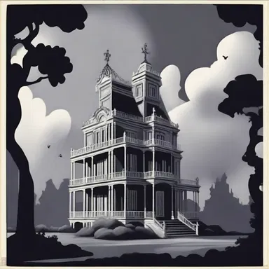 In the cartoon, the cloudiness perfectly conveyed the gloomy atmosphere of the haunted mansion.