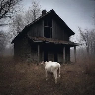 In the dark, abandoned farmhouse, the cow began to emit an eerie lowing sound, sending shivers down the spines of all who heard.