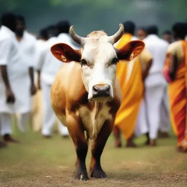 In Hinduism, the cow is considered a sacred animal and is worshipped during the festival of Pongal.