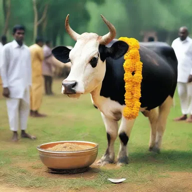 In Hinduism, the cow is considered a sacred animal and is worshipped during the festival of Pongal.