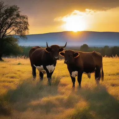 As the sun set over the meadow, the cow and the bull stood together, symbolizing a love that would endure.