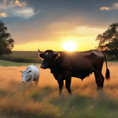 As the sun set over the meadow, the cow and the bull stood together, symbolizing a love that would endure.