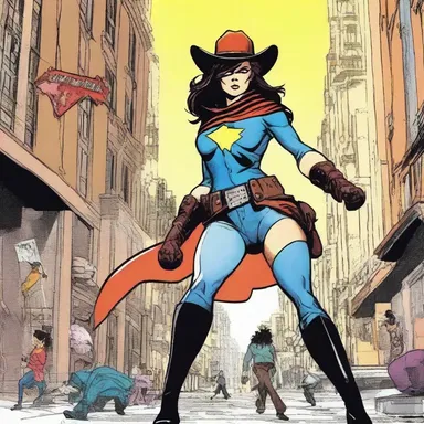In the superhero comic, Cowgirl possessed immense strength and frequently clashed with villains to protect her city.