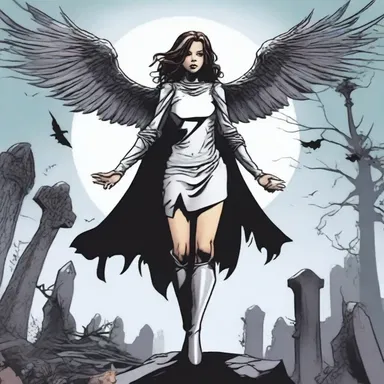 The protagonist in the comic series encountered a death angel while exploring a haunted graveyard.