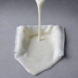 A fresh milk packet with milk slowly leaking out, creating a small puddle underneath.