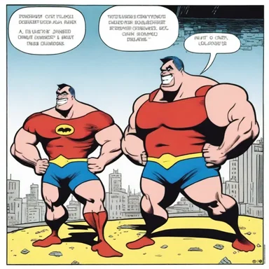 In the comic strip, the superhero looked larger than life with his muscular build while his sidekick was depicted as a pudge character for comic relief.