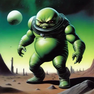 The science fiction novel had an interesting twist where the main character, who was usually depicted as a hero, turned out to be a pudge alien from another planet.