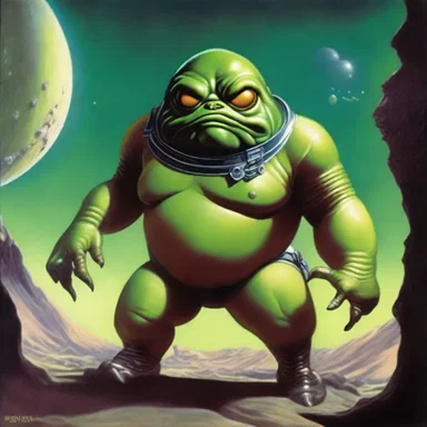 The science fiction novel had an interesting twist where the main character, who was usually depicted as a hero, turned out to be a pudge alien from another planet.