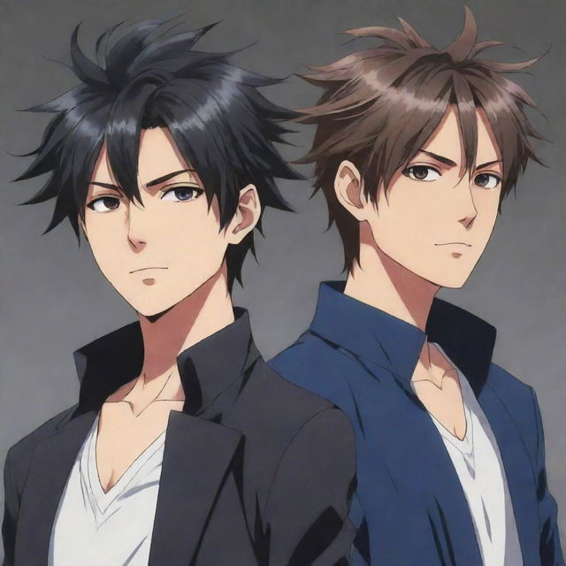 Cool anime image illustrating twin male characters. One is on the right with uneven, messy hair, while the left side twin has well-groomed, neat hair.