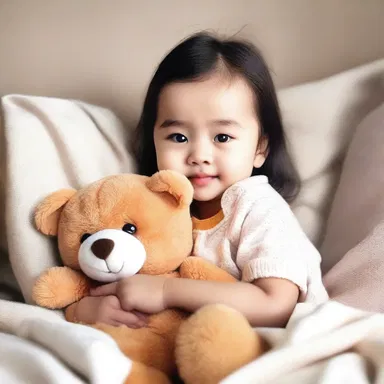 As the adorable character cuddled with a teddy bear, it couldn't help but purr softly to show its happiness.