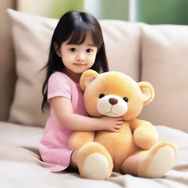 As the adorable character cuddled with a teddy bear, it couldn't help but purr softly to show its happiness.