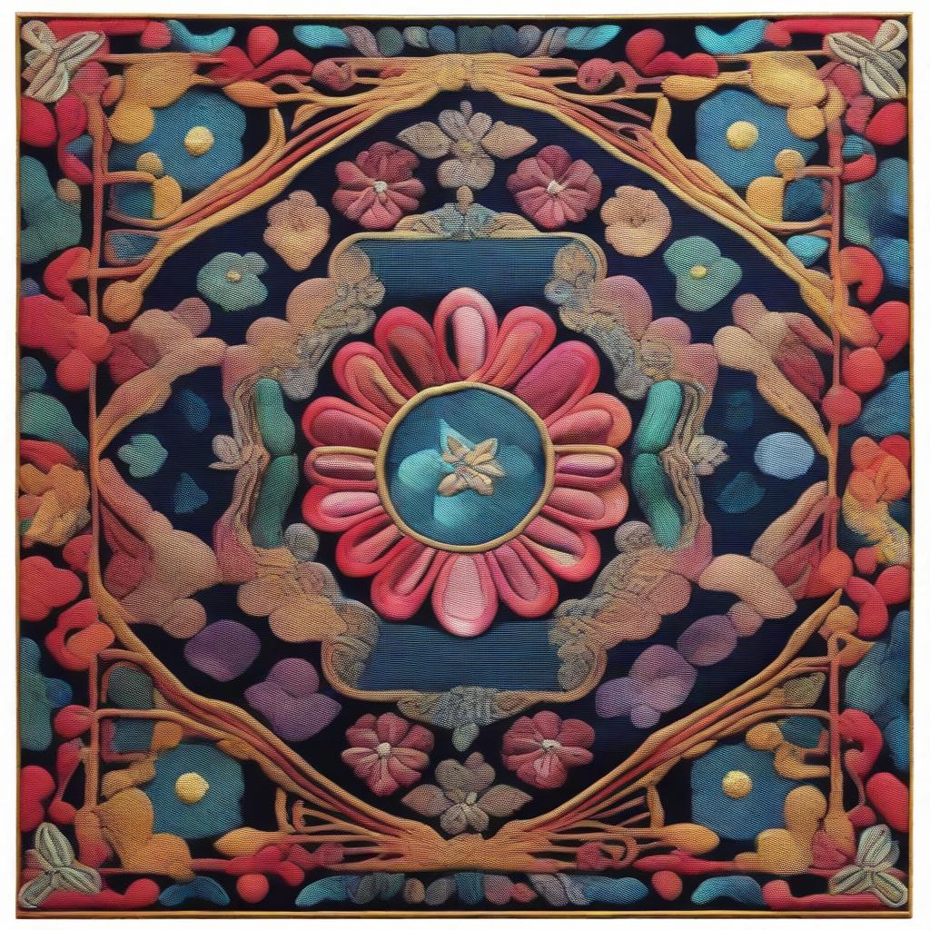 A high quality digital art piece featuring intricate mirror embroidery