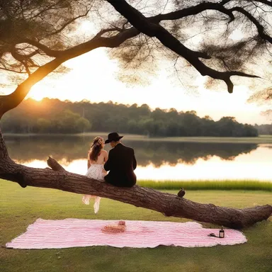 As the sun set in the distance, the percher perched on a branch, providing a picturesque backdrop to the couple's romantic picnic.