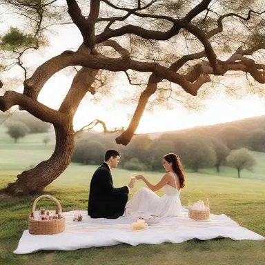 As the sun set in the distance, the percher perched on a branch, providing a picturesque backdrop to the couple's romantic picnic.