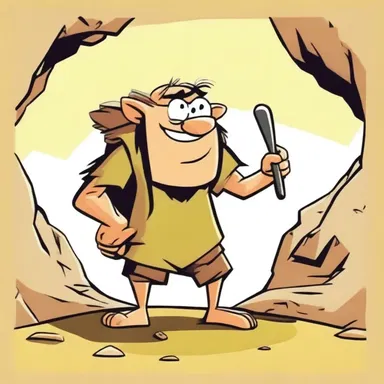 In the cartoon, the cave dweller character is often depicted as a funny and clumsy individual.
