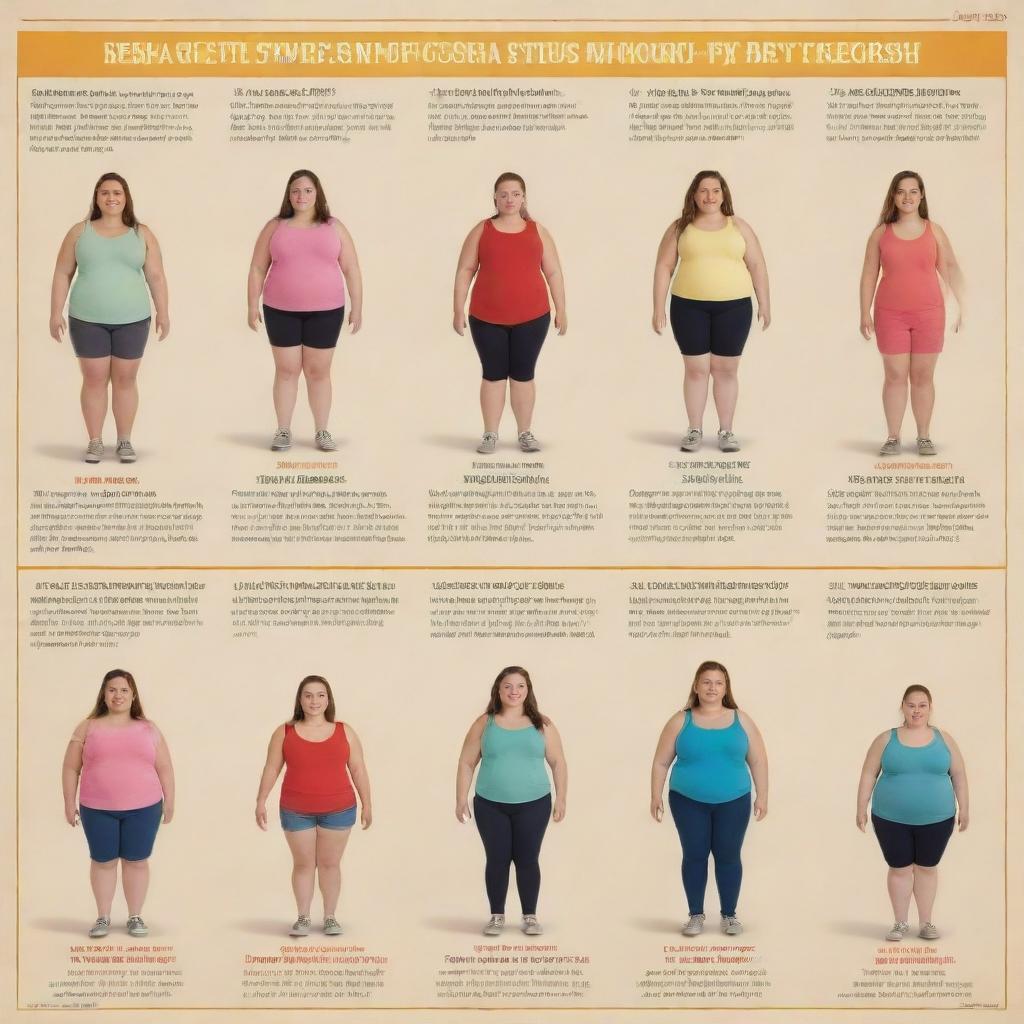 An informative and empathetic poster depicting teenagers of various body sizes engaging in healthy lifestyles, with statistical data related to overweight and obesity amongst teenagers included in a compassionate and educational manner.