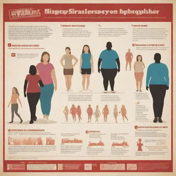 An informative and empathetic poster depicting teenagers of various body sizes engaging in healthy lifestyles, with statistical data related to overweight and obesity amongst teenagers included in a compassionate and educational manner.