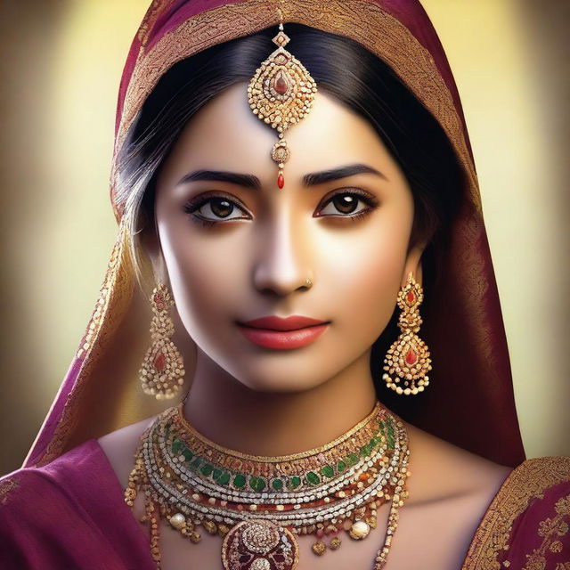 A high-quality digital portrait of a young Indian woman