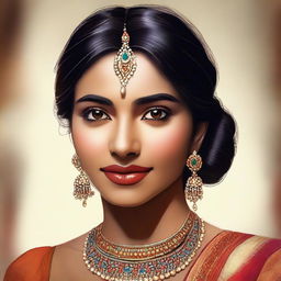 A high-quality digital portrait of a young Indian woman