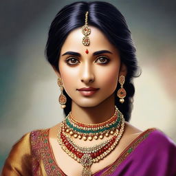 A high-quality digital portrait of a young Indian woman