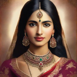 A high-quality digital portrait of a young Indian woman