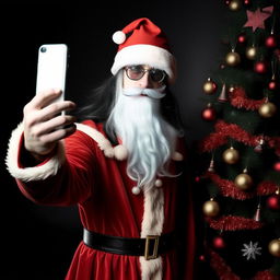 santa claus as a hardcore scene emo goth taking a selfie