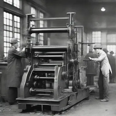 During the Industrial Revolution, machines were developed to automatically perform tasks that were previously done by hand.