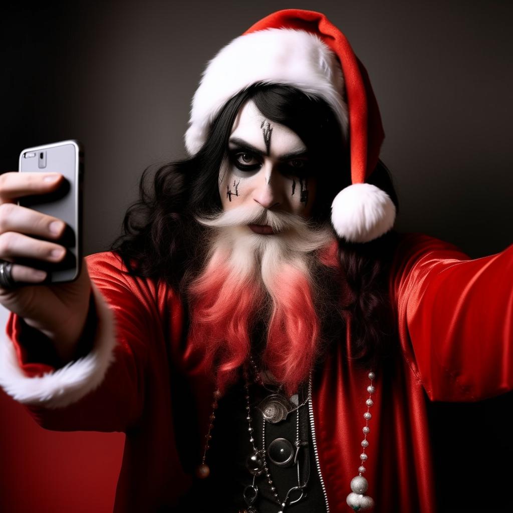 santa claus as a hardcore scene emo goth taking a selfie