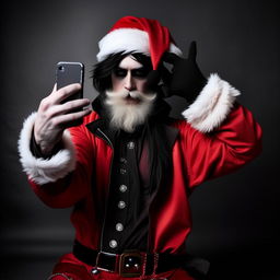 santa claus as a hardcore scene emo goth taking a selfie