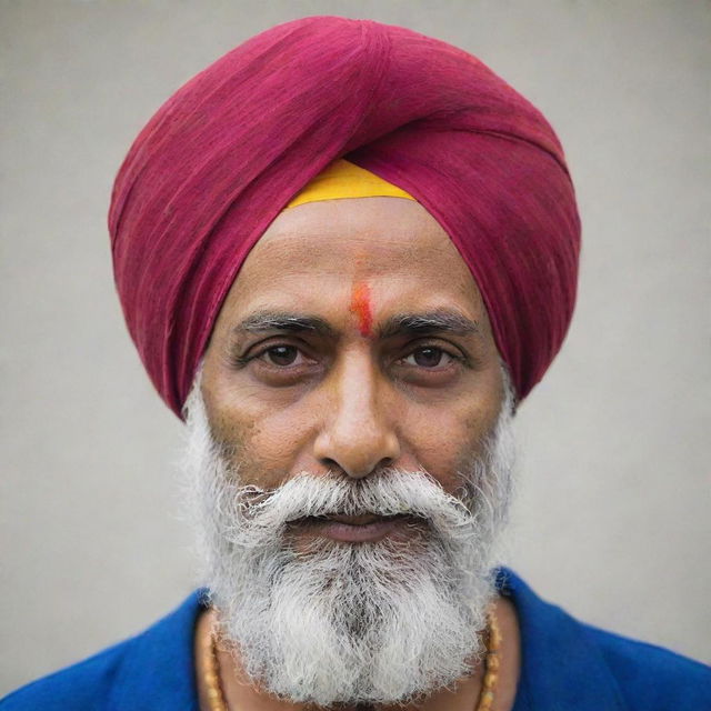 A respected Sikh individual proudly donning a traditional, vibrant turban.