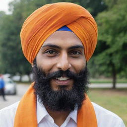 A respected Sikh individual proudly donning a traditional, vibrant turban.