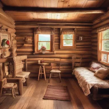 The decor of the rustic cabin had an unsophisticated charm, with its simple wooden furniture and handcrafted decorations.