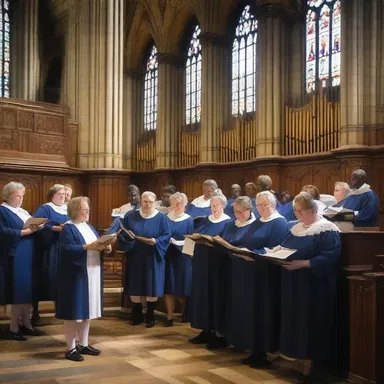 The church choir's hymns would ring out in praise during the Sunday service.