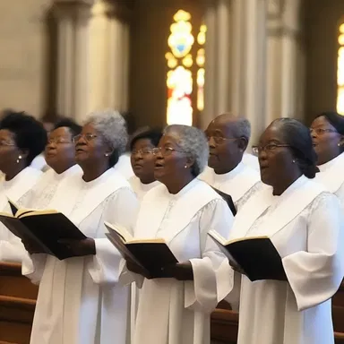 The church choir's hymns would ring out in praise during the Sunday service.