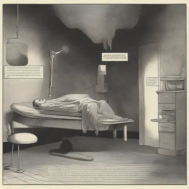 The eerie atmosphere of the haunted house was heightened by the graphic description of a paracentesis procedure performed on an unfortunate victim.