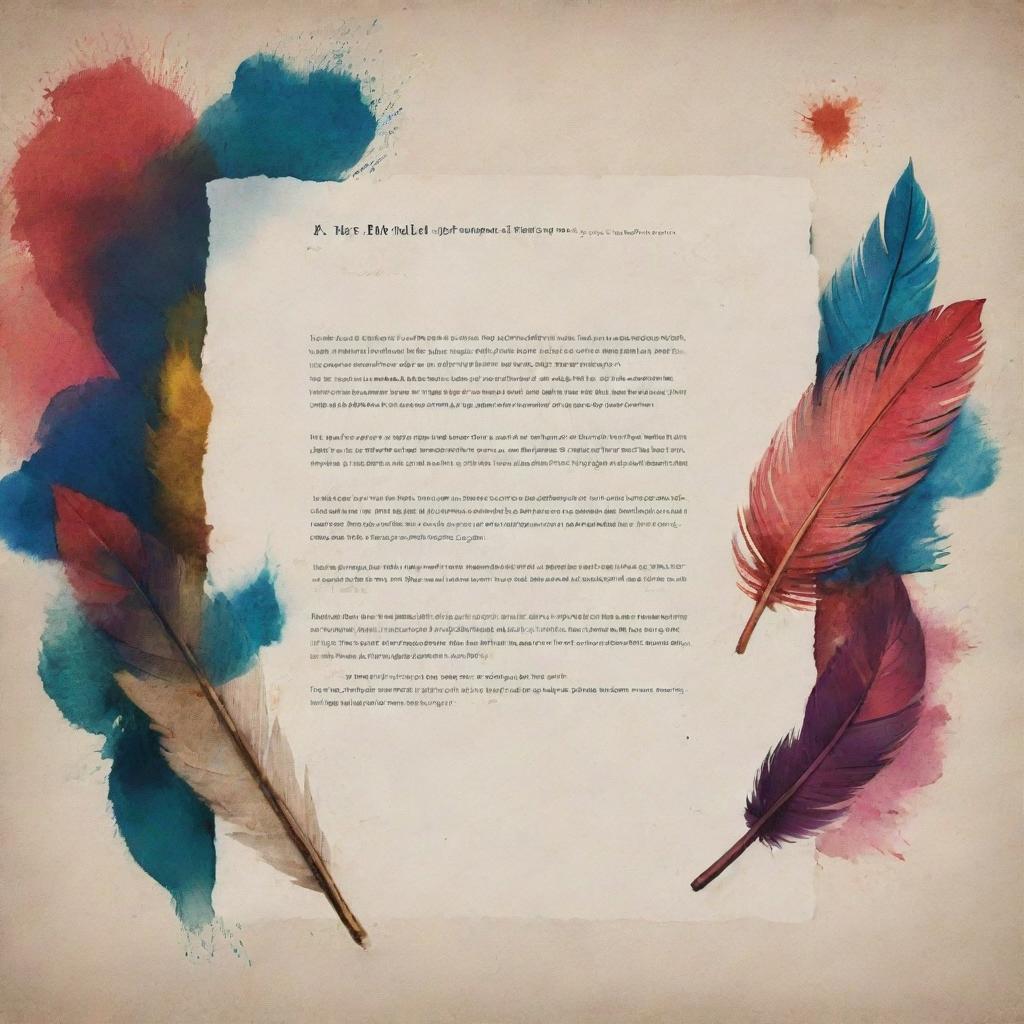 Create a YouTube thumbnail featuring an abstract, visually stunning representation of poetry. Include symbols typically associated with poetry, such as a quill, inkwell, and parchment, with vivid colors and engaging typography.