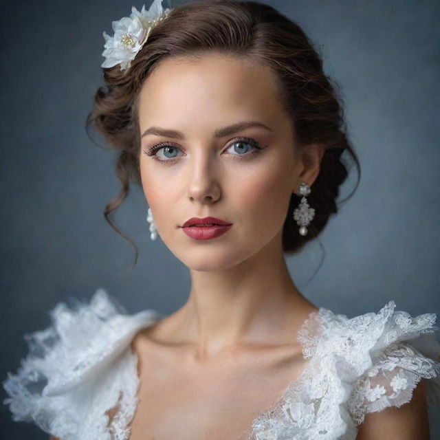 Portrait of a stunning woman with captivating details, capturing her unique beauty and elegance