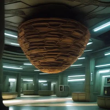 The hive was depicted as a hidden underground bunker in the science fiction movie.