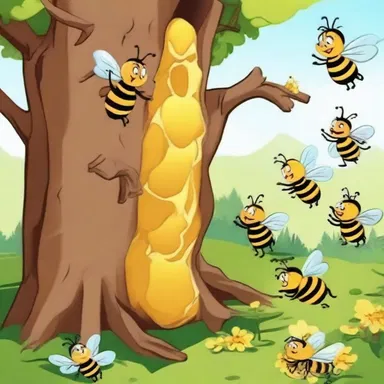 In the cartoon, the bees hived honey inside their tree trunk.