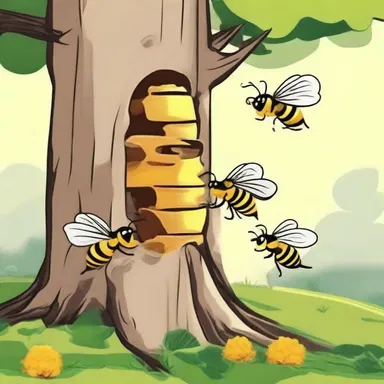 In the cartoon, the bees hived honey inside their tree trunk.