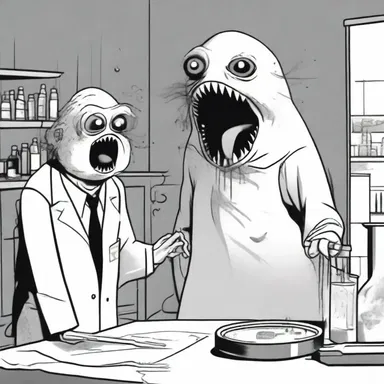 In the horror story, the scientist's experiment on a squark goes terribly wrong, unleashing a malevolent force upon the world.