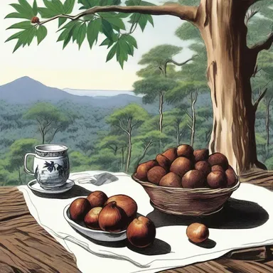 In the novel, the protagonist sat by the fireplace, enjoying the warmth while savoring the taste of roasted chestnut-like bunya bunya nuts.