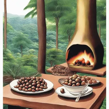 In the novel, the protagonist sat by the fireplace, enjoying the warmth while savoring the taste of roasted chestnut-like bunya bunya nuts.