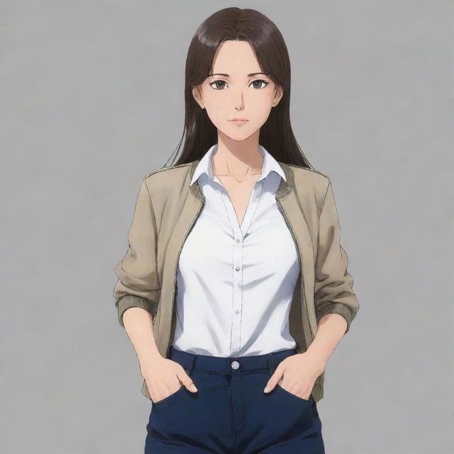 Vladilena Milize from the anime 86 dressed in modern, casual attire. She should be in a relaxed pose, showing her calm and composed personality.