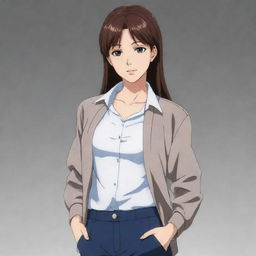 Vladilena Milize from the anime 86 dressed in modern, casual attire. She should be in a relaxed pose, showing her calm and composed personality.