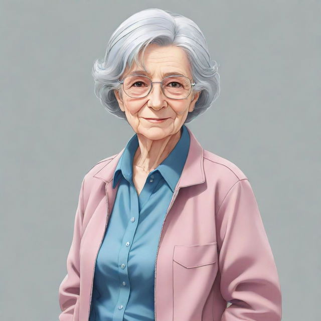 A high quality anime-style illustration of character Vladilena Milize, aged 86, dressed in casual attire.