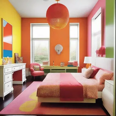 The designer used vibrant colors and modern furniture to create a playful and energetic bedroom for the stripling.