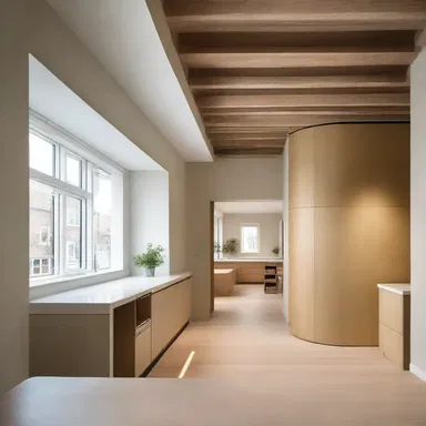 The architect had to condense the original design plans in order to fit within the restricted space of the building.